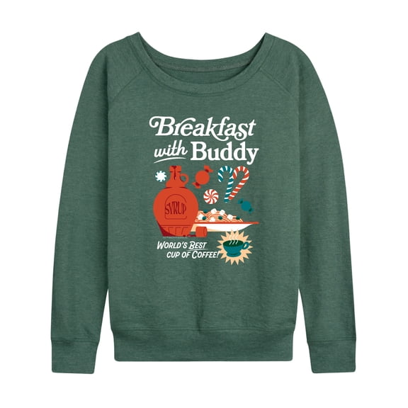 Elf - Breakfast With Buddy Women's Lightweight French Terry Wide Neck Long Sleeve Graphic Shirt