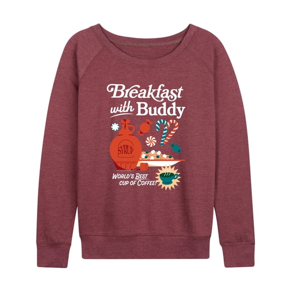 Elf - Breakfast With Buddy Women's Lightweight French Terry Wide Neck Long Sleeve Graphic Shirt