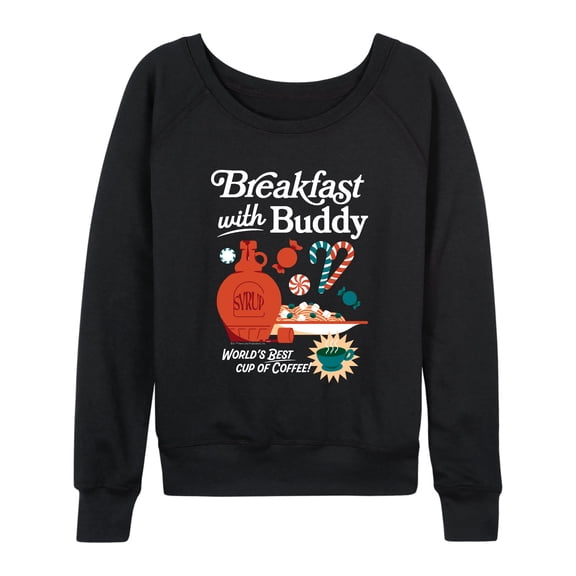 Elf - Breakfast With Buddy Women's Lightweight French Terry Wide Neck Long Sleeve Graphic Shirt