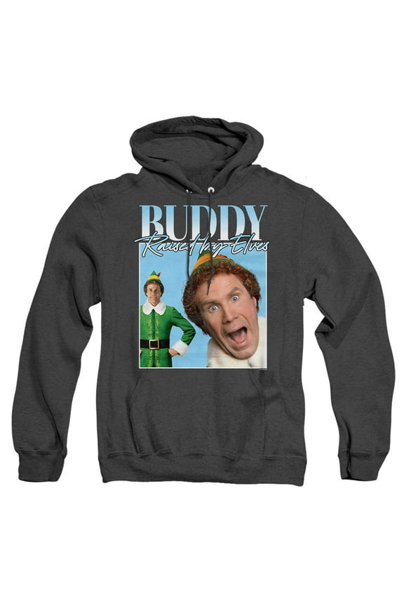 Elf Buddy Christmas Homage Unisex Adult Pull-Over Heather Hoodie,Black, Small