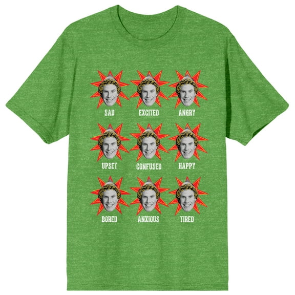 Elf Buddy Mood Faces Crew Neck Short Sleeve Green Heather Women's T-shirt-Medium