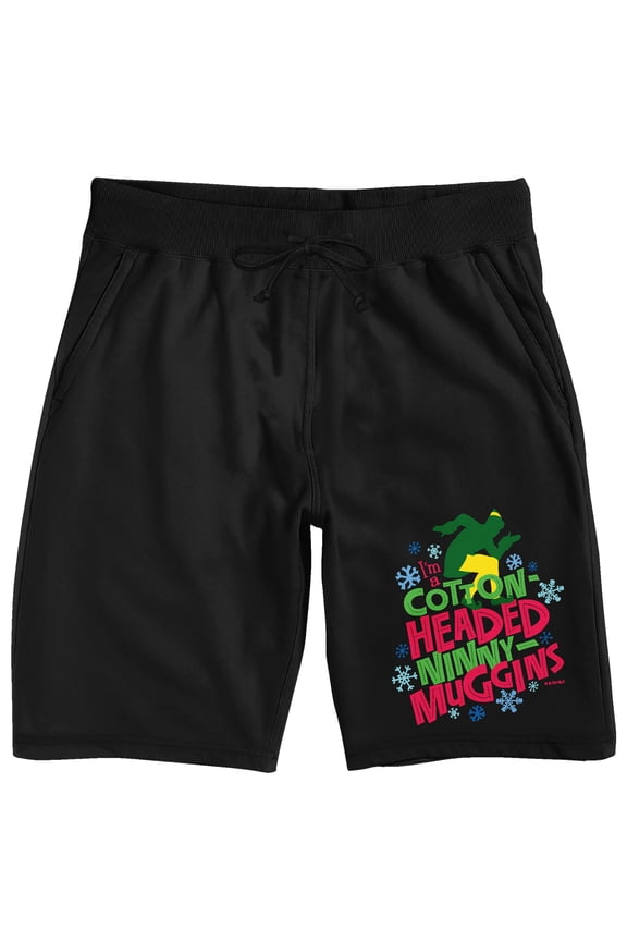 Elf Buddy Quote "I'm A Cotton-Headed Ninny Muggins" Men's Black Sleep Pajama Shorts-Medium