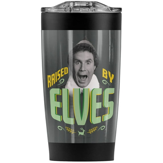 Elf Buddy Raised By Elves Stainless Steel Tumbler 20 oz Coffee Travel Mug/Cup, Vacuum Insulated & Double Wall with Leakproof Sliding Lid | Great for Hot Drinks and Cold Beverages