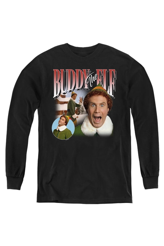 Elf Buddy Retro Christmas Trio Kids Long Sleeve T-Shirt for Youth Boys and Girls