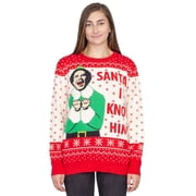 Elf Buddy Santa I Know Him Pattern Ugly Christmas Sweater (Adult 4X-Large)