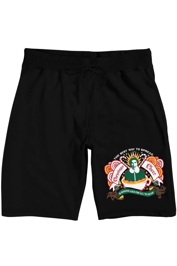 Elf Buddy's Christmas Cheer Men's Black Graphic Sleep Shorts-Large