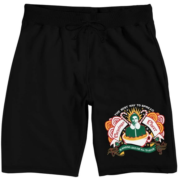 Elf Buddy's Christmas Cheer Men's Black Graphic Sleep Shorts-Medium