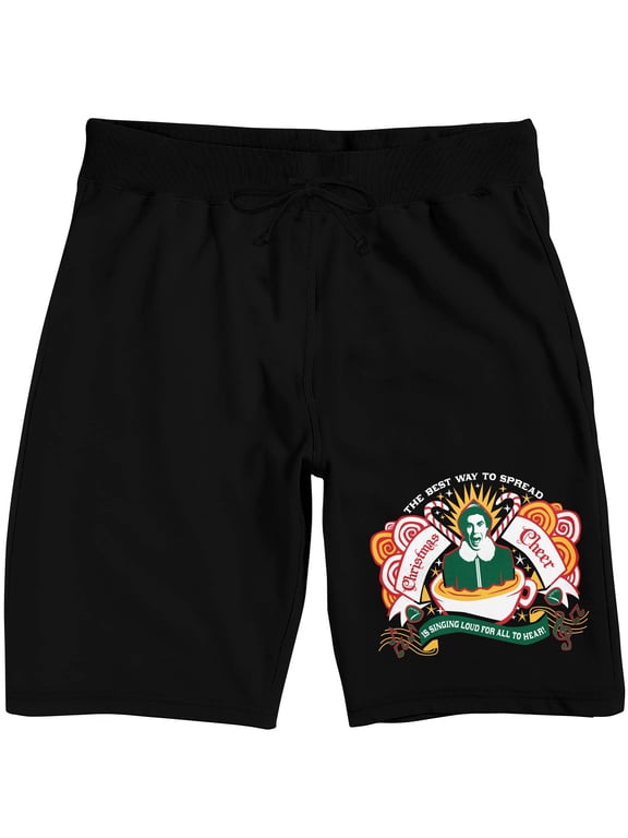 Elf Buddy's Christmas Cheer Men's Black Graphic Sleep Shorts-Medium