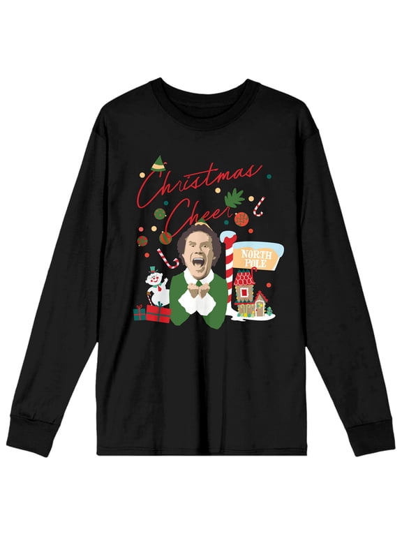 Elf Buddy the Elf Christmas Cheer Women's Black Long Sleeve Crew Neck Tee-XS