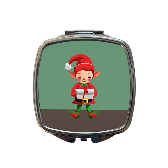 Elf Christmas Opening Present Travel Makeup Handbag Purse Small Pocket Compact Mirror