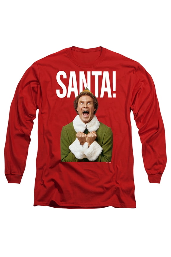 Elf Christmas Saaaaaanta Unisex Adult Long-Sleeve T Shirt (3X-Large) Red