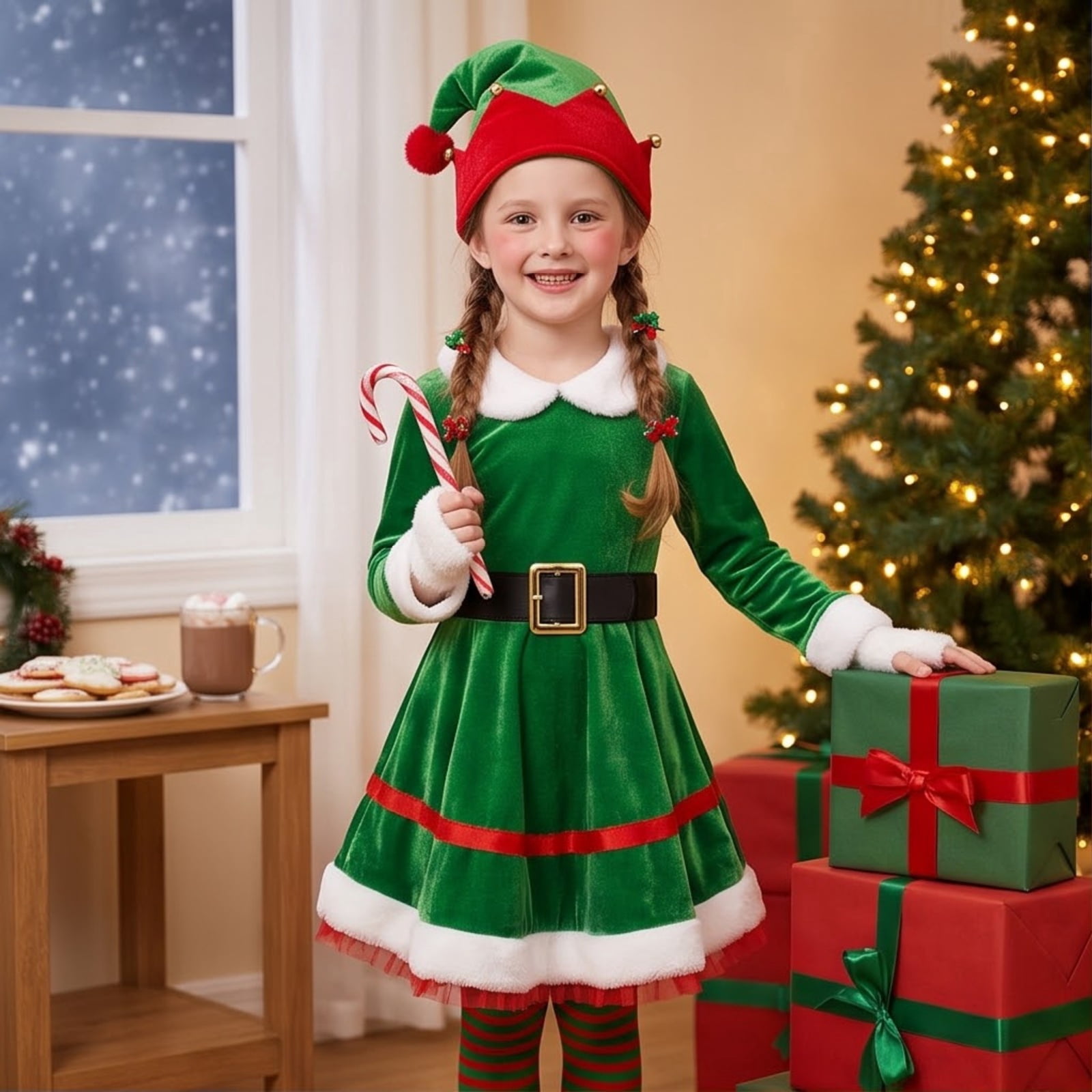 Santa Elf Project Elf Cosplay, Elf Outfits, Green Christmas Dress Costume Outfit Set for ...