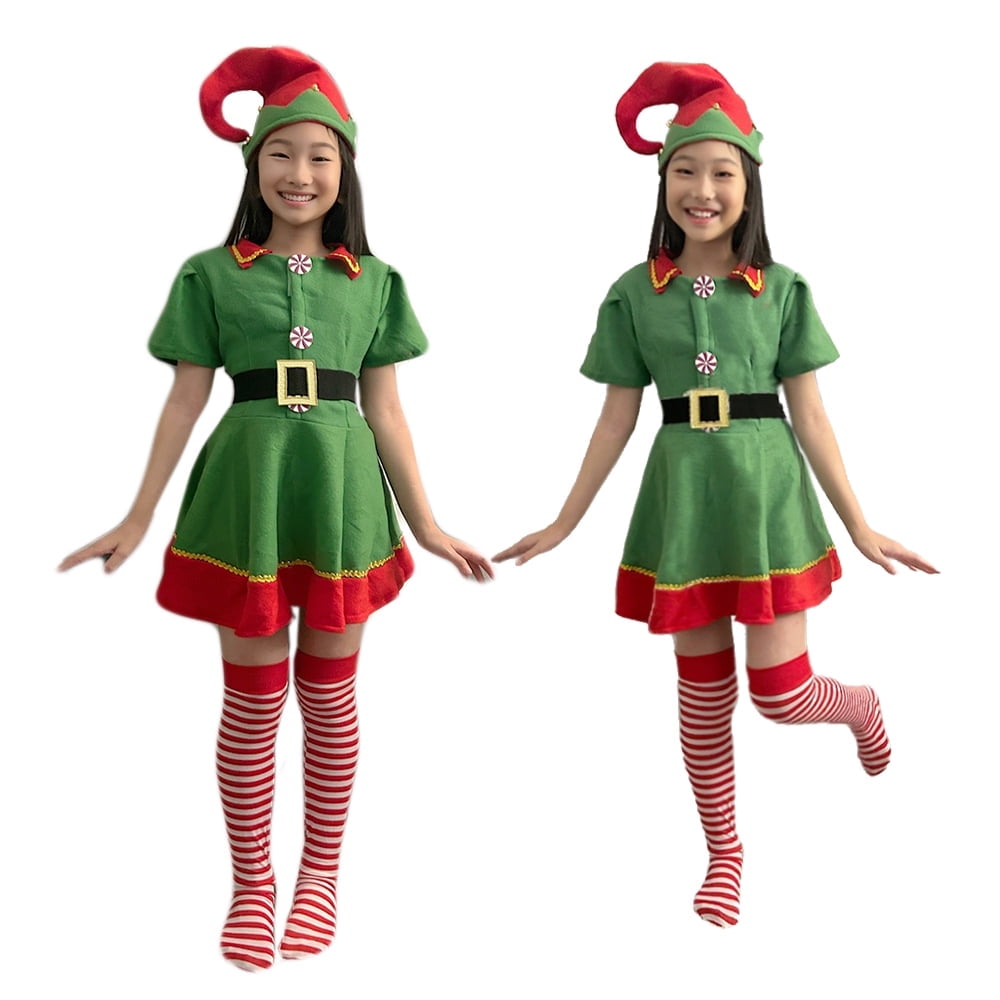 Elf Costume For Girls, 130cm Girls Christmas Elf Costume Girls Christmas Elf Dress for 8-9Y