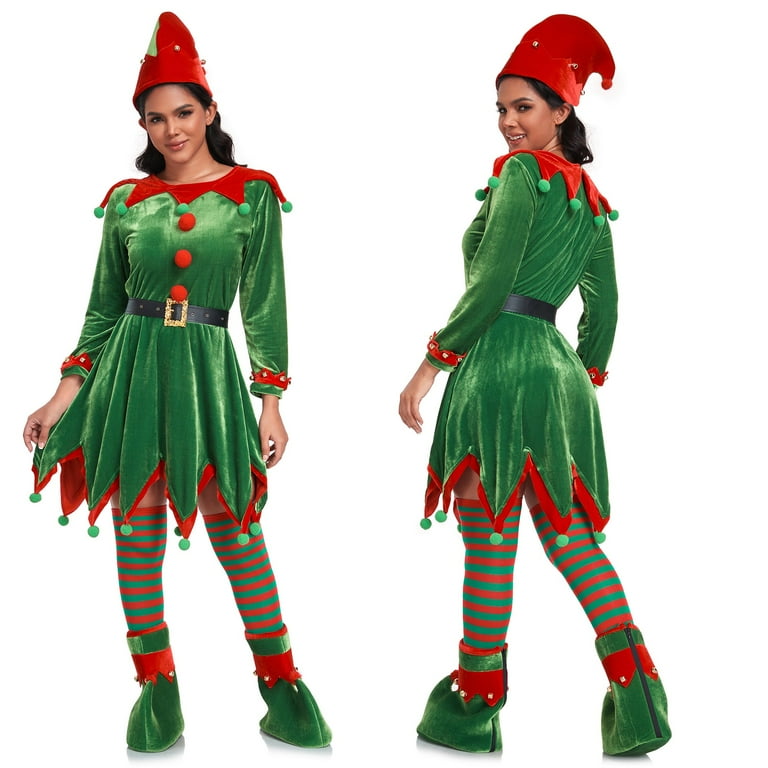 Elf Costume Adult Green Red with Hat Elf Costume Adult Green Red with Hat