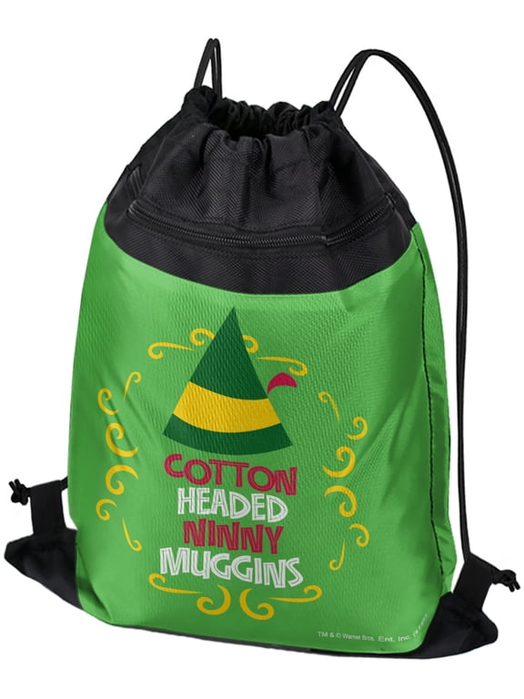 Elf Cotton Headed Ninny Muggins Drawstring Backpack Sports Bag Sackpack 17" x 13", Perfect for Gym, Yoga or Practice