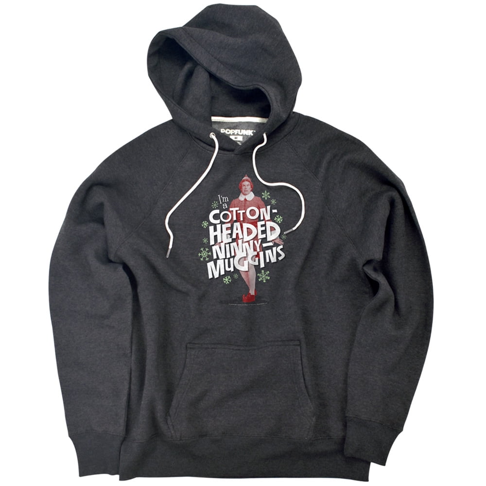 Elf Cotton-Headed Ninny Muggins Unisex Adult Slim Fit Pull-Over Heather Hoodie, Charcoal, Small