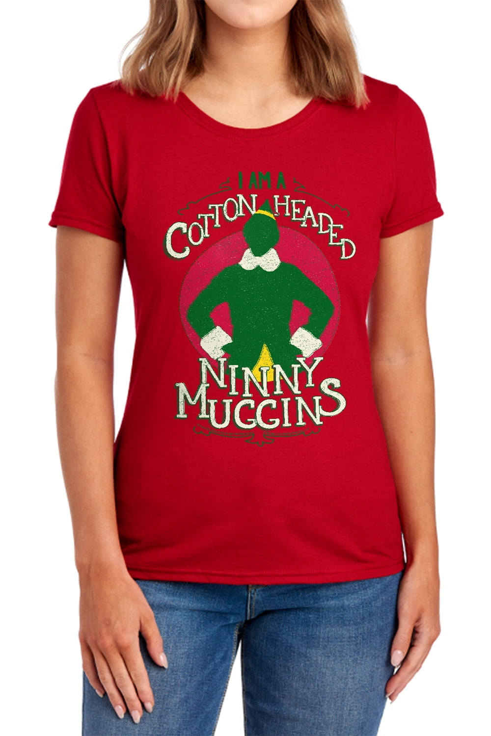 Elf Cotton Headed Women's T Shirt, Red, Large
