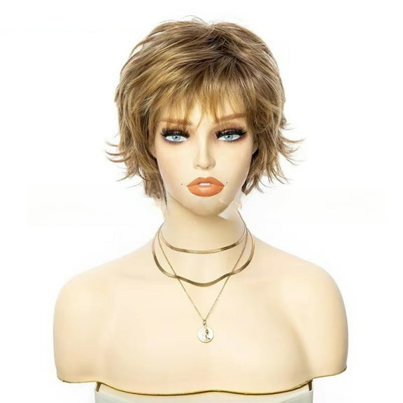 Elf Cut Wig Short Hair Wig with Bangs Mixed Color Highlights Fluffy Synthetic Wig Replacement Wig for Women Halloween Costume Wig