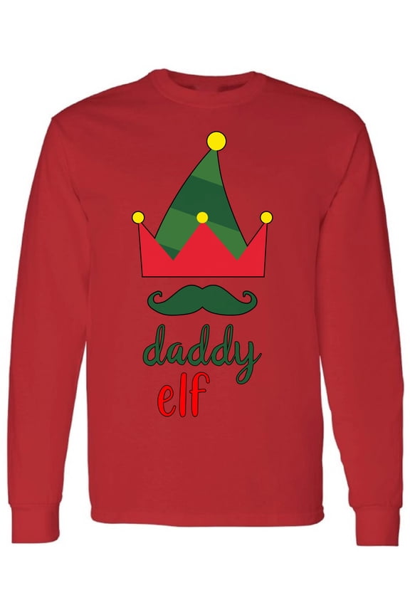 Elf Daddy T-Shirt for Men Long Sleeve Family Christmas Sweatshirt - S M L XL 2XL Xmas Graphic Tee - Christmas Mens Shirt Graphic Tee Xmas Gifts for Him