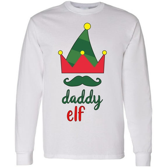 Elf Daddy T-Shirt for Men Long Sleeve Family Christmas Sweatshirt - S M L XL 2XL Xmas Graphic Tee - Christmas Mens Shirt Graphic Tee Xmas Gifts for Him