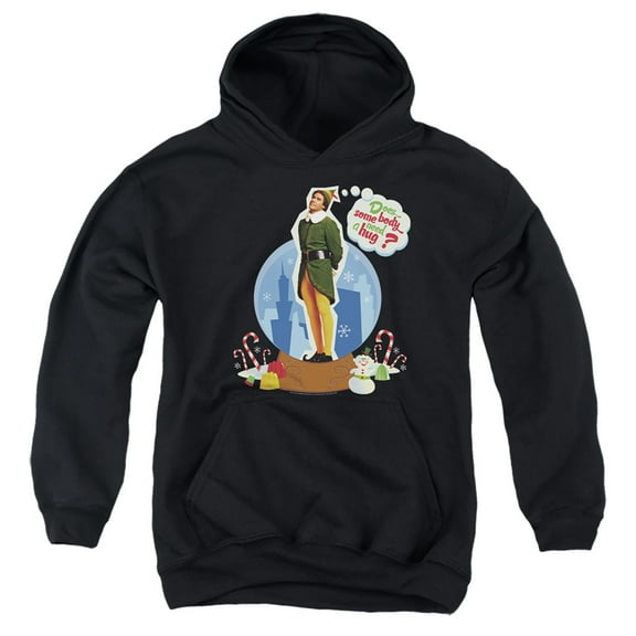 Elf Does Somebody Need A Hug? Kids Pull-Over Hoodie (Small) for Youth Boys and Girls, Black