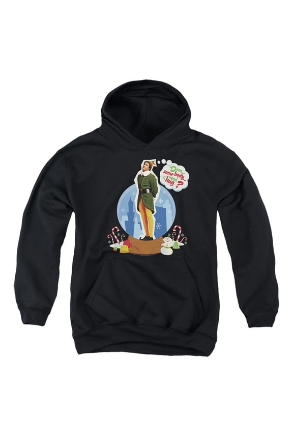 Elf Does Somebody Need A Hug? Kids Pull-Over Hoodie (Small) for Youth Boys and Girls, Black