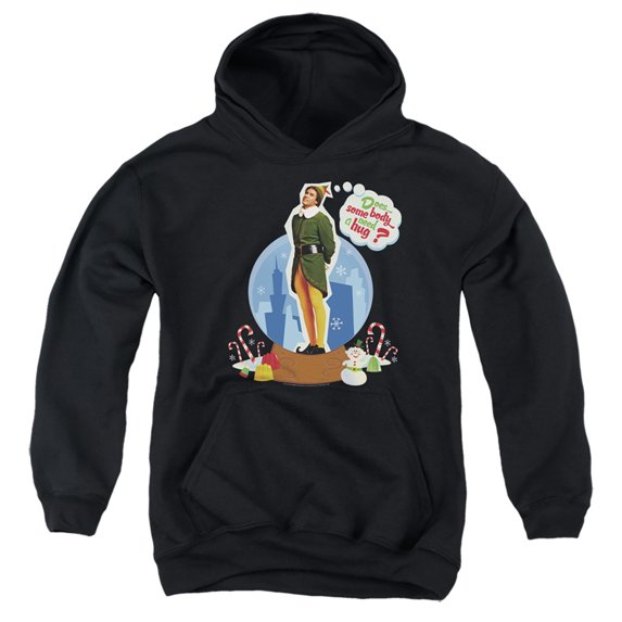 Elf Does Somebody Need A Hug? Kids Pull-Over Hoodie (X-Large) for Youth Boys and Girls, Black