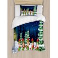 thumbnail image 1 of Elf Duvet Cover Set Twin Size, Children Wearing Funny Costumes in Snow with Forest on the Background, Decorative 2 Piece Bedding Set with 1 Pillow Sham, Dark Violet Blue Multicolor, by Ambesonne, 1 of 3