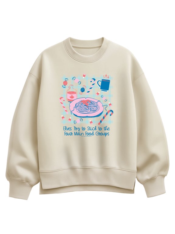 - Elves Stick To Four Food Groups Women's Oversized Fleece Crew Sweatshirt