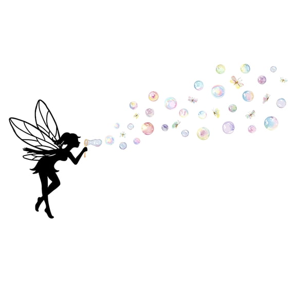 Elf Fairy Colorful Bubbles Wall Decals Color Wall Stickers Girl with Wings Wall Art Decor Stickers Pattern Wall Posters Gifts