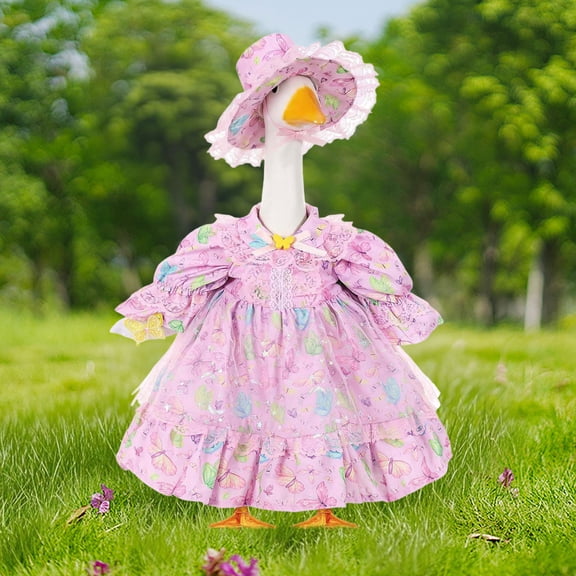 Elf Fairy Goose Statue Outfits Costume Set, Waterproof Fade-Proof Porch Garden Decoration Doll Clothes for Cement Plastic Goose, Fantasy Mythical Yard Decor Gift(Pink)