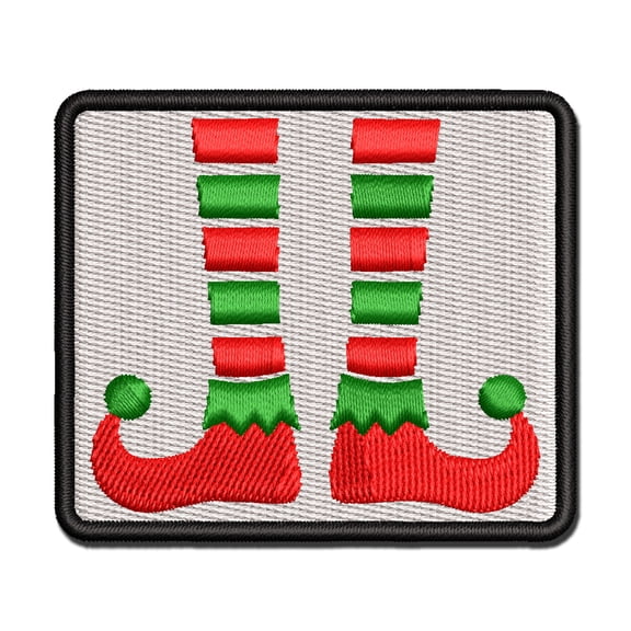 Elf Feet Christmas Applique Multi-Color Embroidered Iron-On Patch - 2.0 Inch Mini