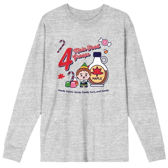 Elf Four Main Food Groups Men's Athletic Heather Long Sleeve Shirt-XXL