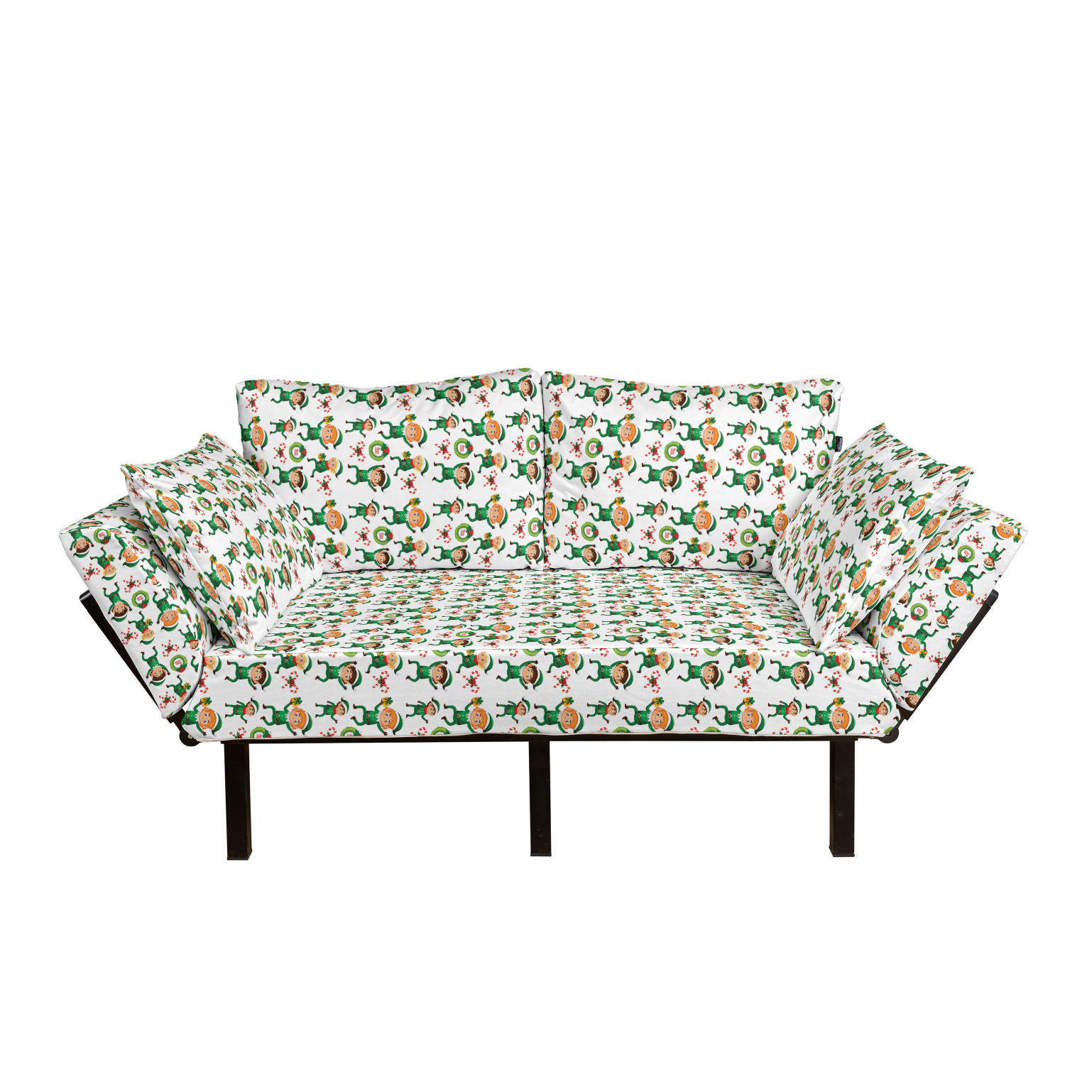Elf Futon Couch, Repetitive Happy Dwarf with Presents and Candy Canes ...