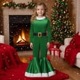 thumbnail image 1 of Elf Girl Outfit Long Sleeve Top Flared Pants Hat Set Holiday Party Dress Christmas Outfits for Kids 9-11 years, 1 of 7