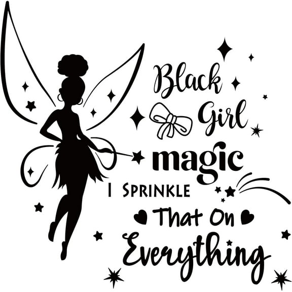 Elf Girl Wall Stickers Black Girl Fairy Wall Decor Magic That On Everything Vinyl Lettering PVC Art Decals for Living Room Girl's Bedroom Decoration Black 21"x15" diy