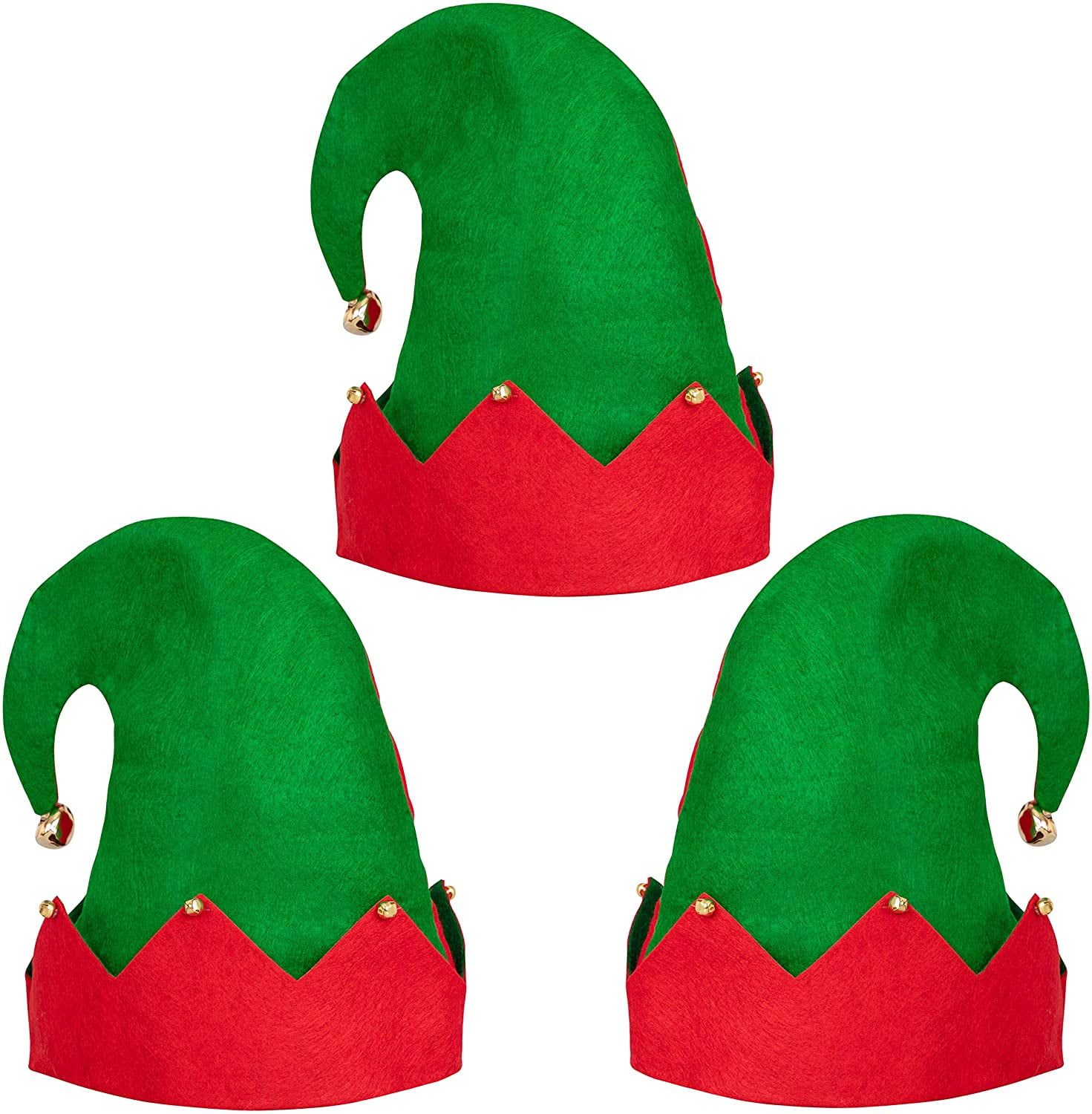 Elf Hats for Kids & Adults (3 Pack) Bulk Felt Christmas Elf Costume Hat Accessories for Men