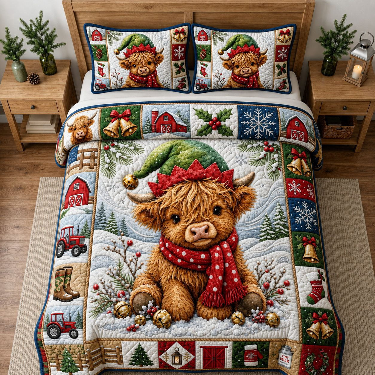 Elf Highland Cow - 3-Piece Quilted Bedding Set - Walmart.com