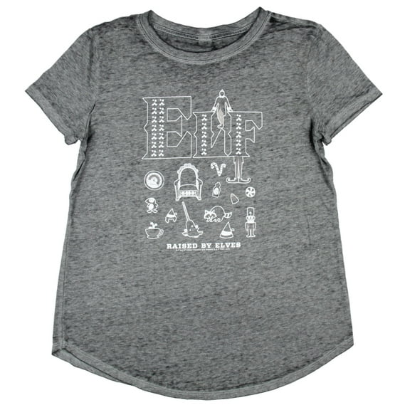 Elf Holiday Favorite Womens' Raised By Elves Rounded Hem Burnout T-Shirt