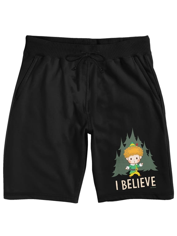 Elf "I Believe" Buddy the Elf Men's Black Sleep Pajama Shorts-Large