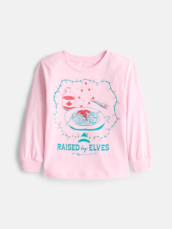 Baby and Toddler Girls Holiday Graphic Tee with Long Sleeves, Sizes 12M-5T