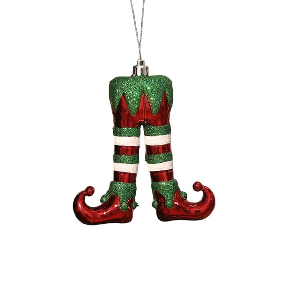 Elf Legs Christmas Tree Decoration with Glitter and Red Electroplated Finish, 1 Piece, Red Green and White, for Holiday Display, Hanging Ornament