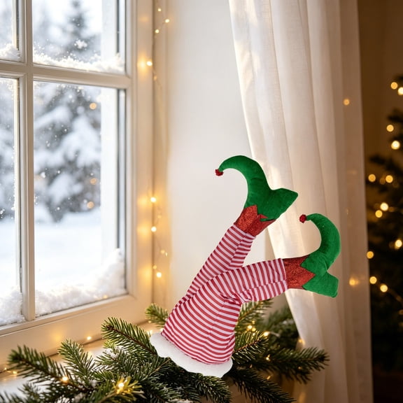 Elf Legs Christmas Tree Ornament Funny Plush 15 Inch, Bendable Santa Legs Kicker Decor for Xmas Tree, Wall, Fireplace and Holiday Party