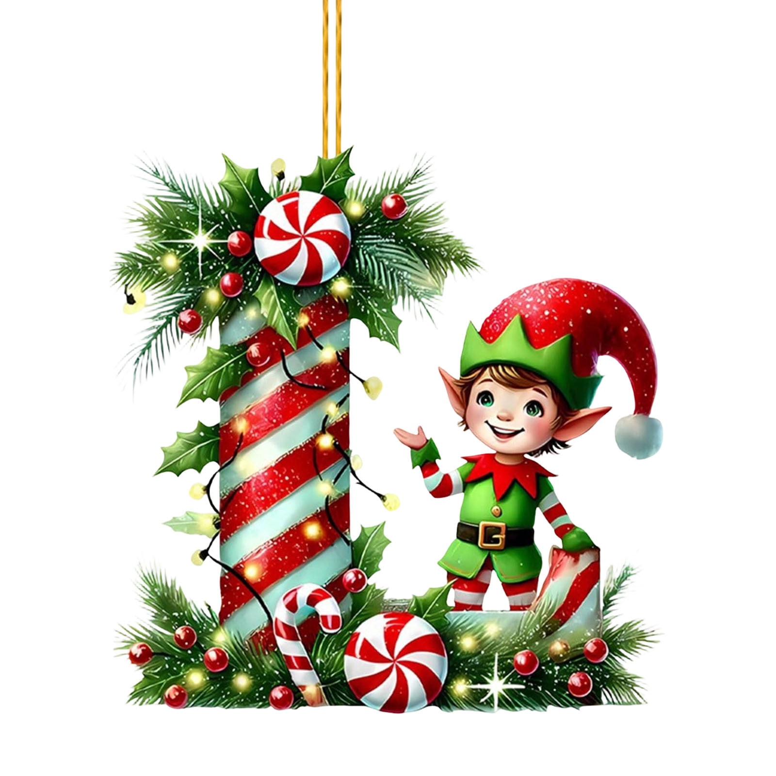 Elf Letter Christmas Ornament, Acrylic Alphabet Pendant, Candy Cane ...