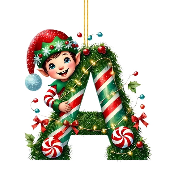 Elf Letter Christmas Ornament, Acrylic Alphabet Pendant, Candy Cane ...