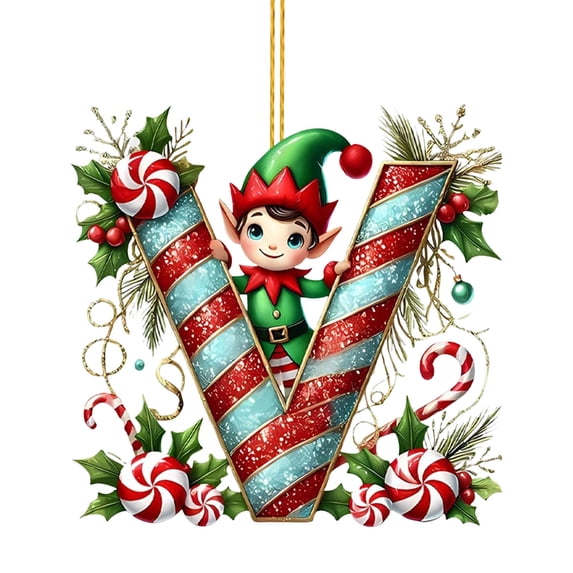 Elf Letter Christmas Ornament, Acrylic Alphabet Pendant, Candy Cane ...