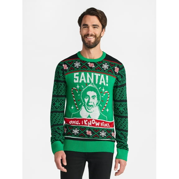 Elf Men's and Big Men's Christmas Sweater, Sizes S-3XL