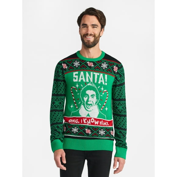 Elf Men's and Big Men's Christmas Sweater, Sizes S-3XL