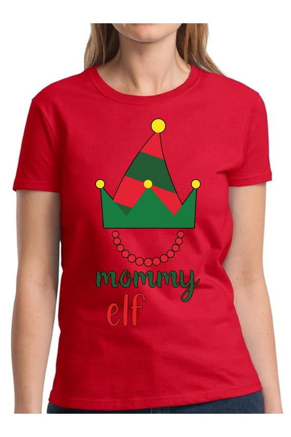 Elf Mommy Family Christmas Print for Her Christmas Shirt for Women - S M L XL 2XL 3XL Xmas Graphic Tee - Holiday Tee Christmas Shirts Ladies Top Gift
