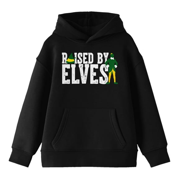 Elf Movie Character Raised By Elves Youth Black Graphic Hoodie-Medium